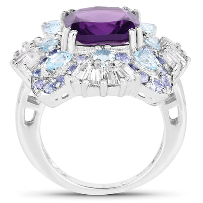 8.38 Carat Genuine Multi Stones .925 Sterling Silver Ring Bids.com