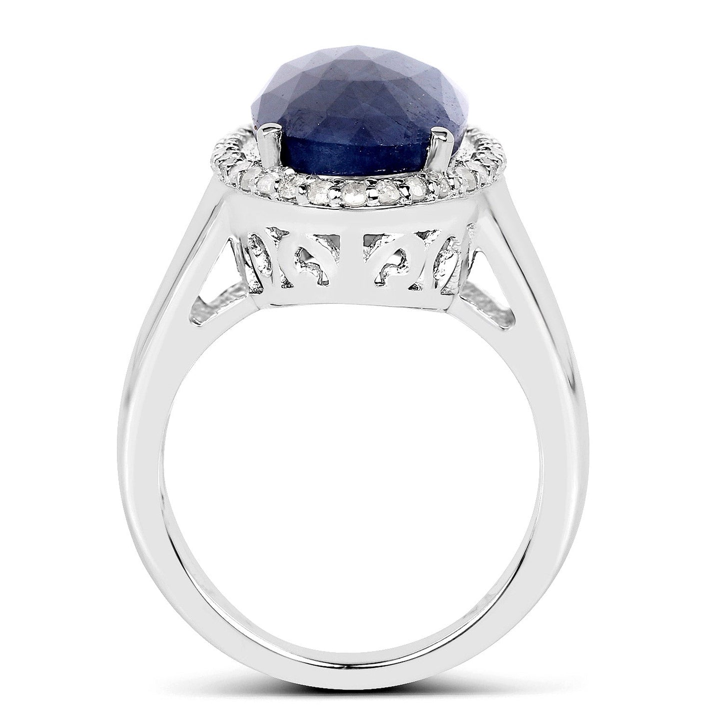 9.83 Carat Genuine Blue Sapphire and White Diamond .925 Sterling Silver Ring Bids.com