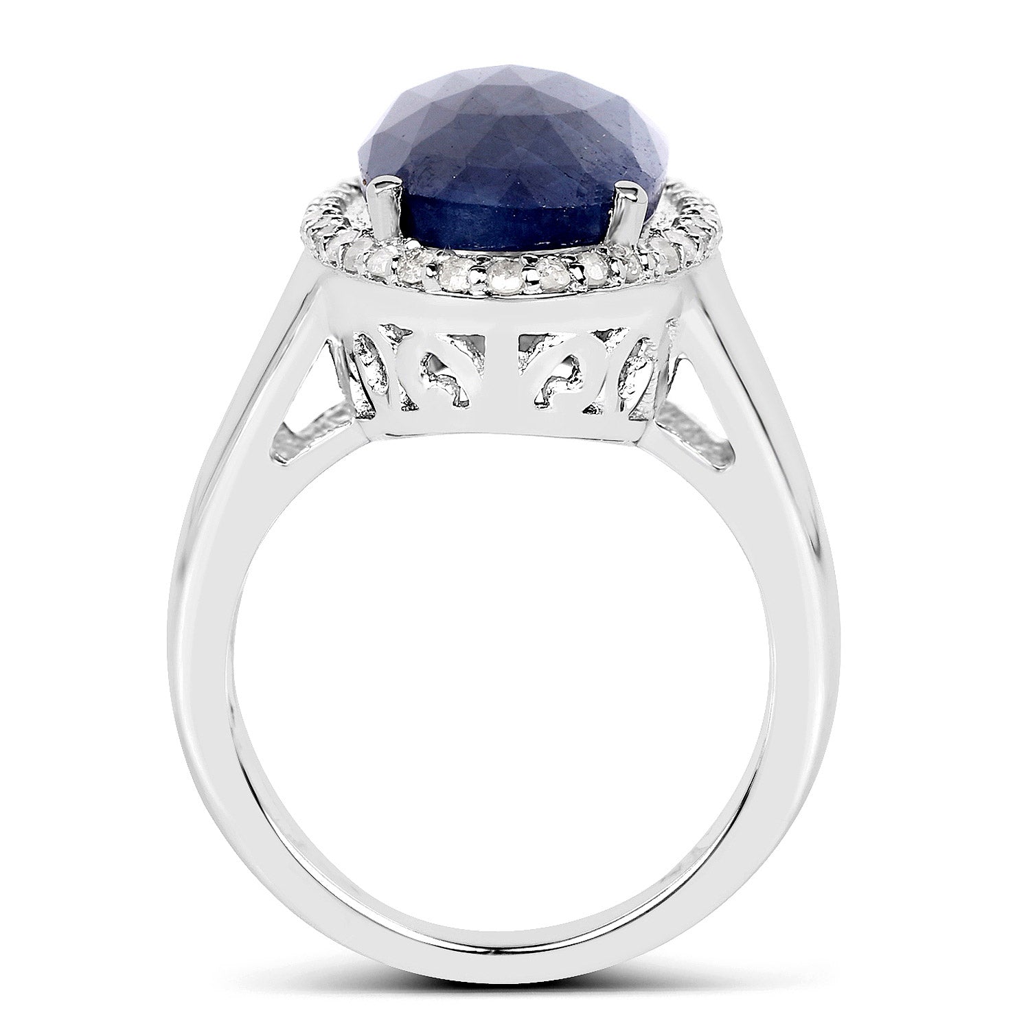 9.83 Carat Genuine Blue Sapphire and White Diamond .925 Sterling Silver Ring Bids.com