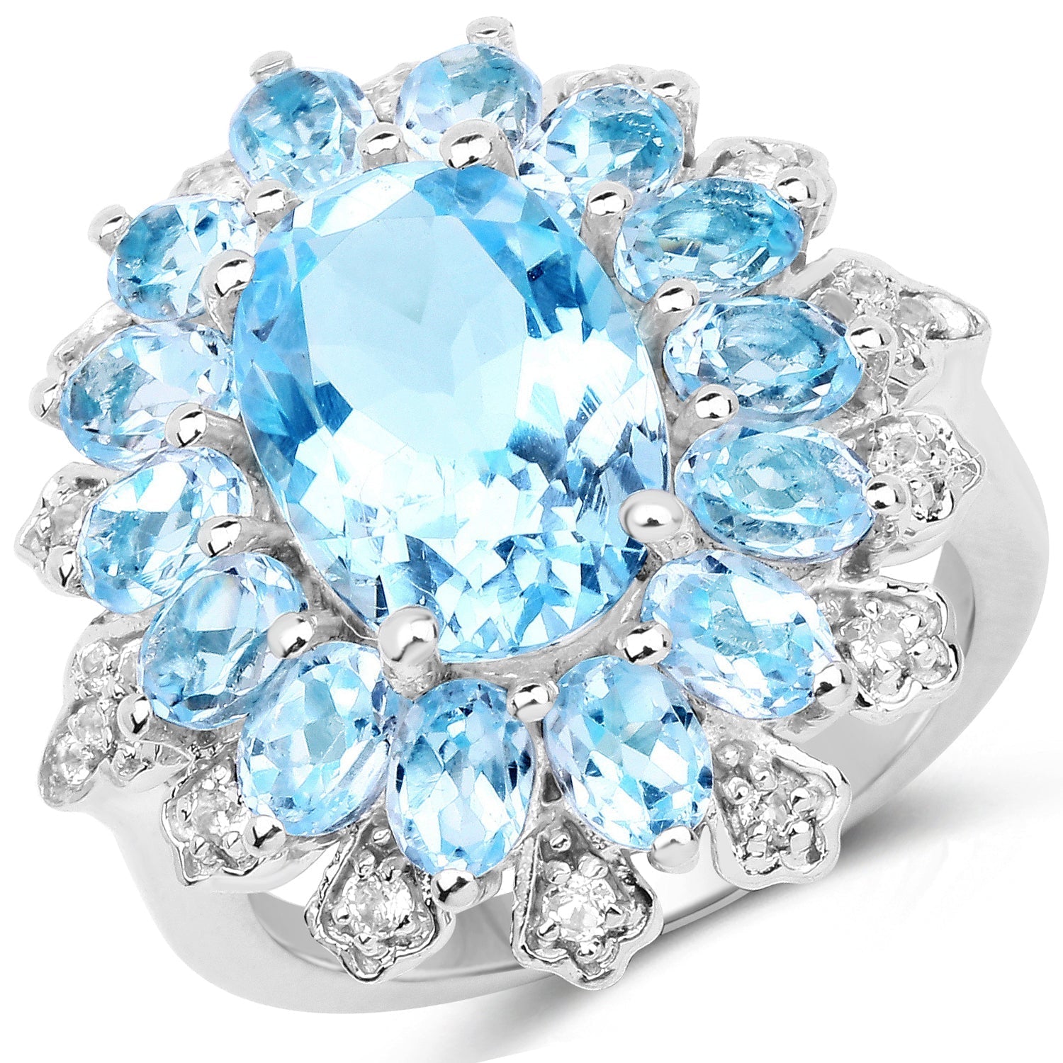 7.57 Carat Genuine Blue Topaz and White Topaz .925 Sterling Silver Ring Bids.com