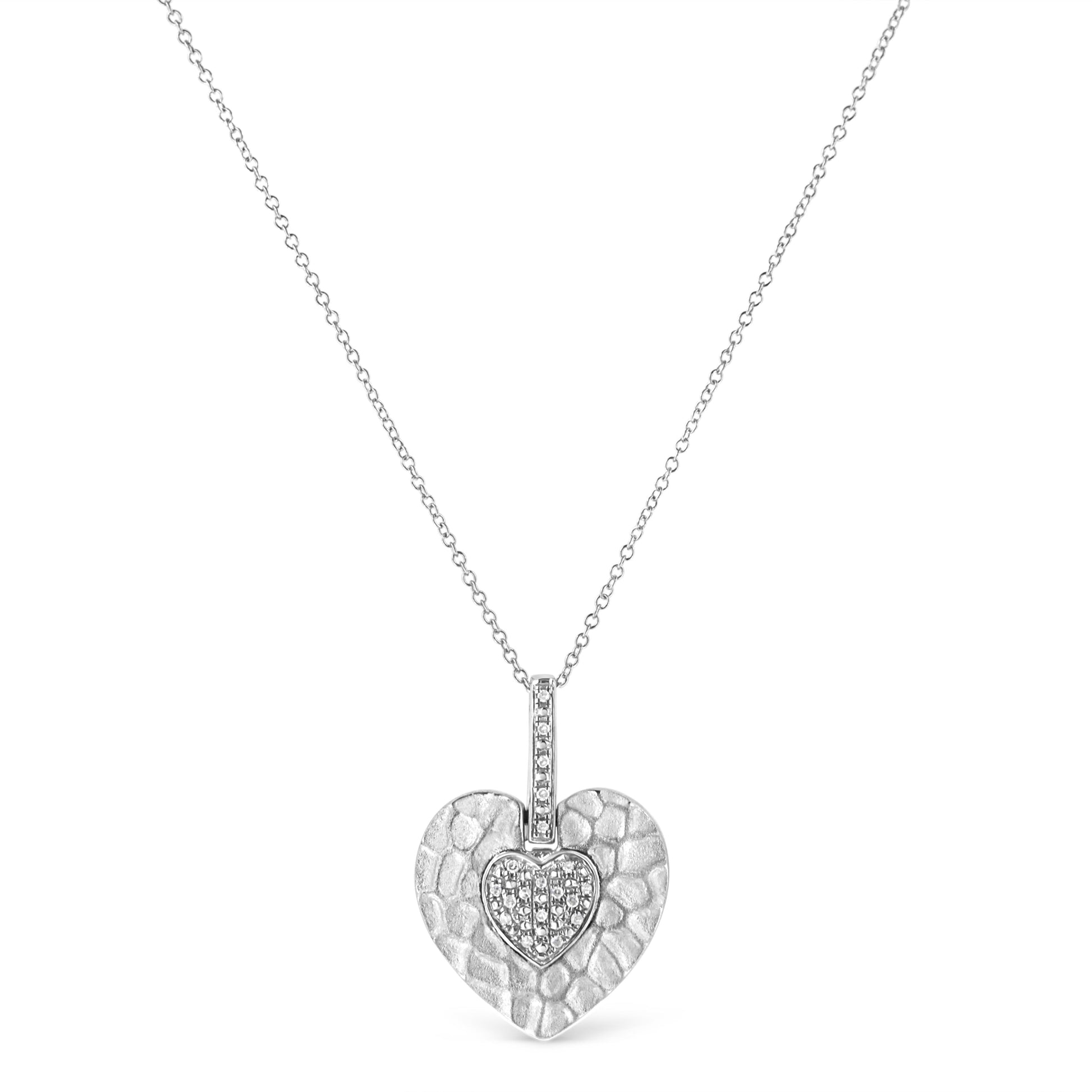 .925 Sterling Silver Pave-Set Diamond Accent Heart Shape 18" Pendant Necklace (I-J Color, I1-I2 Clarity) Bids.com