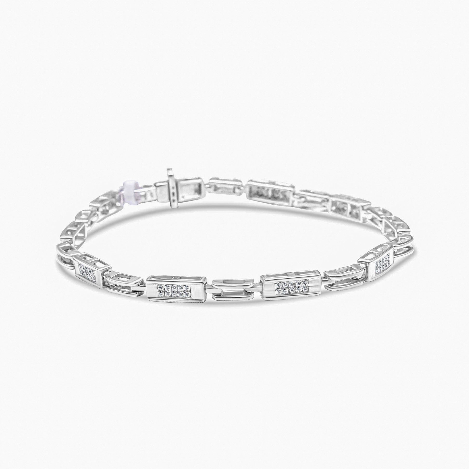 14K White Gold 1.0 Cttw Invisible Set Princess Cut Diamond Alternating Station and Link Tennis Bracelet (I-J Color, I1-I2 Clarity) - Size 7.25" Inches Bids.com