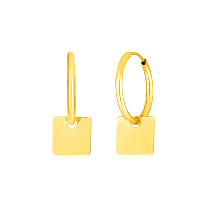 14k Yellow Gold Huggie Style Hoop Earrings with Square Drops Bids.com