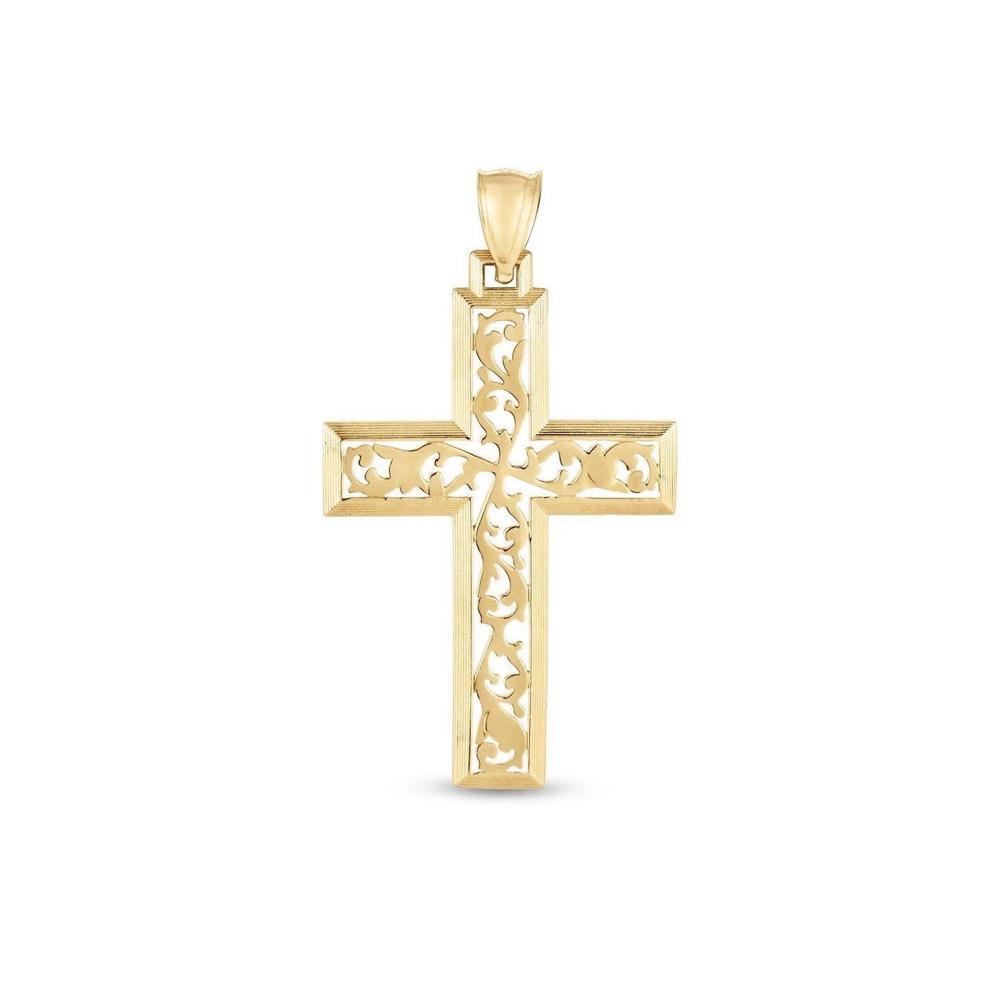 14k Yellow Gold High Polish Vine Cross Pendant Bids.com