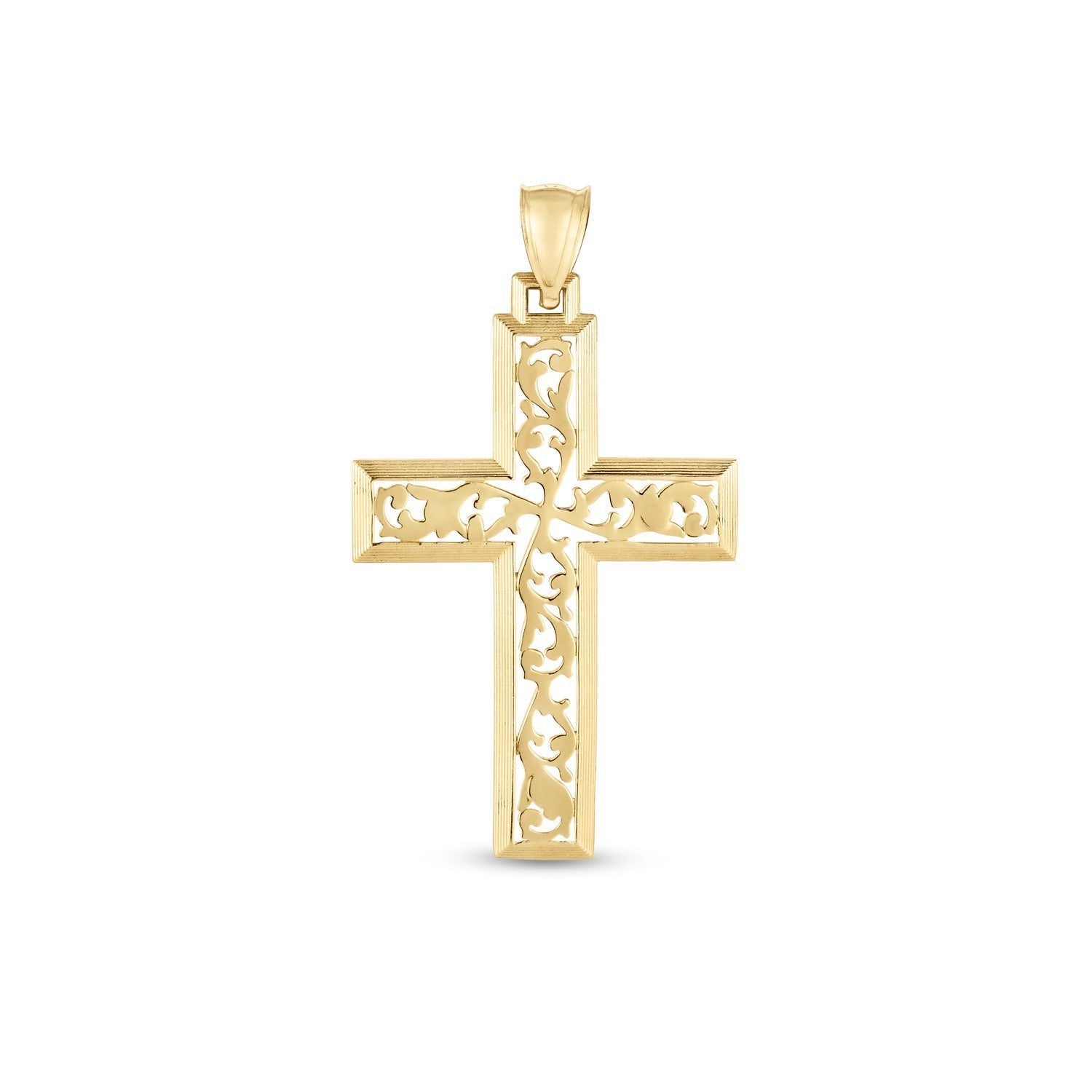 14k Yellow Gold High Polish Vine Cross Pendant Bids.com