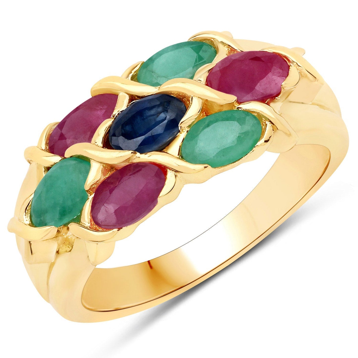 1.63 Carat Genuine Ruby, Blue Sapphire and Emerald .925 Sterling Silver Ring Bids.com