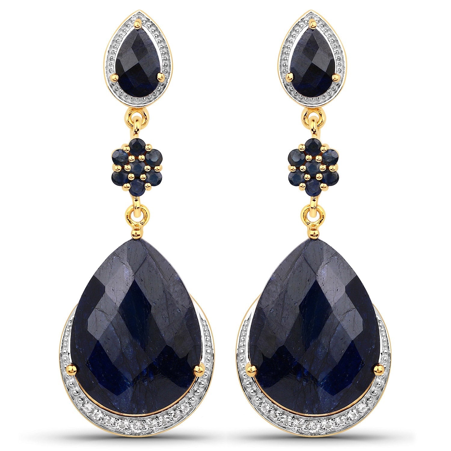 30.04 Carat Dyed Sapphire, Blue Sapphire and White Topaz .925 Sterling Silver Earrings Bids.com