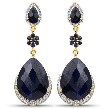 30.04 Carat Dyed Sapphire, Blue Sapphire and White Topaz .925 Sterling Silver Earrings Bids.com