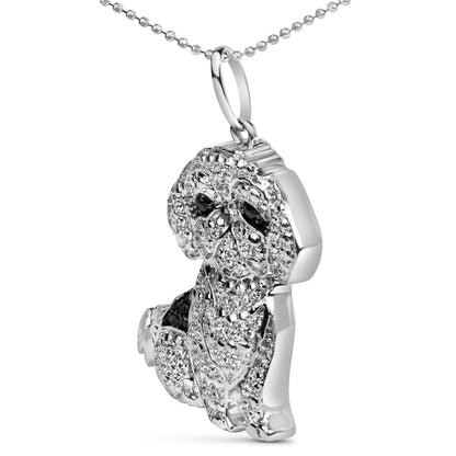 .925 Sterling Silver 1/2 Cttw White and Black Diamond Shih Tzu Dog 18" Pendant Necklace (I-J Color, I2-I3 Clarity) Bids.com