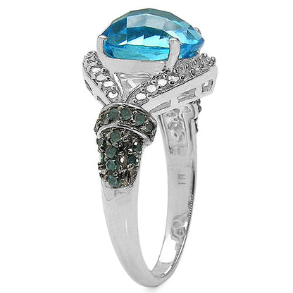 4.96 Carat Genuine Blue Topaz, Blue Diamond & White Diamond .925 Sterling Silver Ring Bids.com