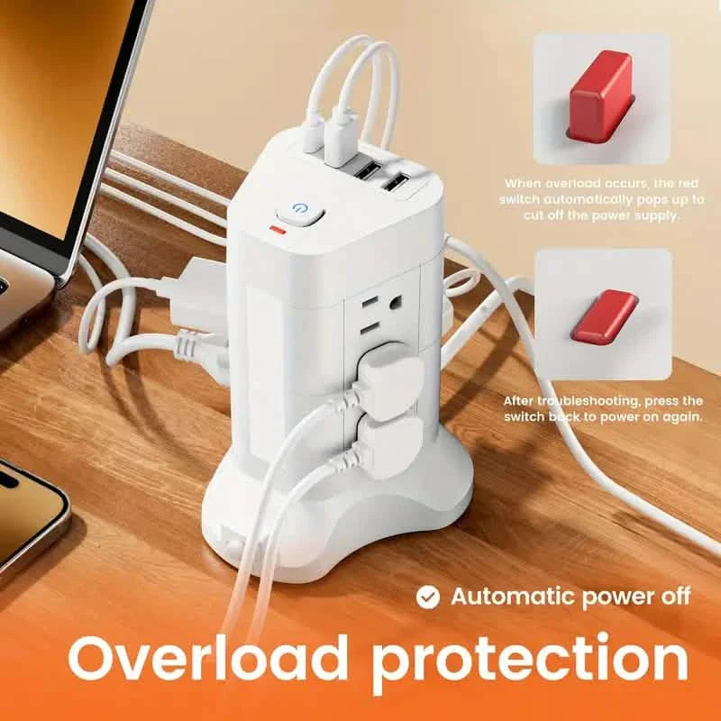 14-in-1 Power Strip Tower with 4 USB Ports & 9 AC Outlets, 10ft Extension Cable, Adjustable 3-Color Night Light DailySale