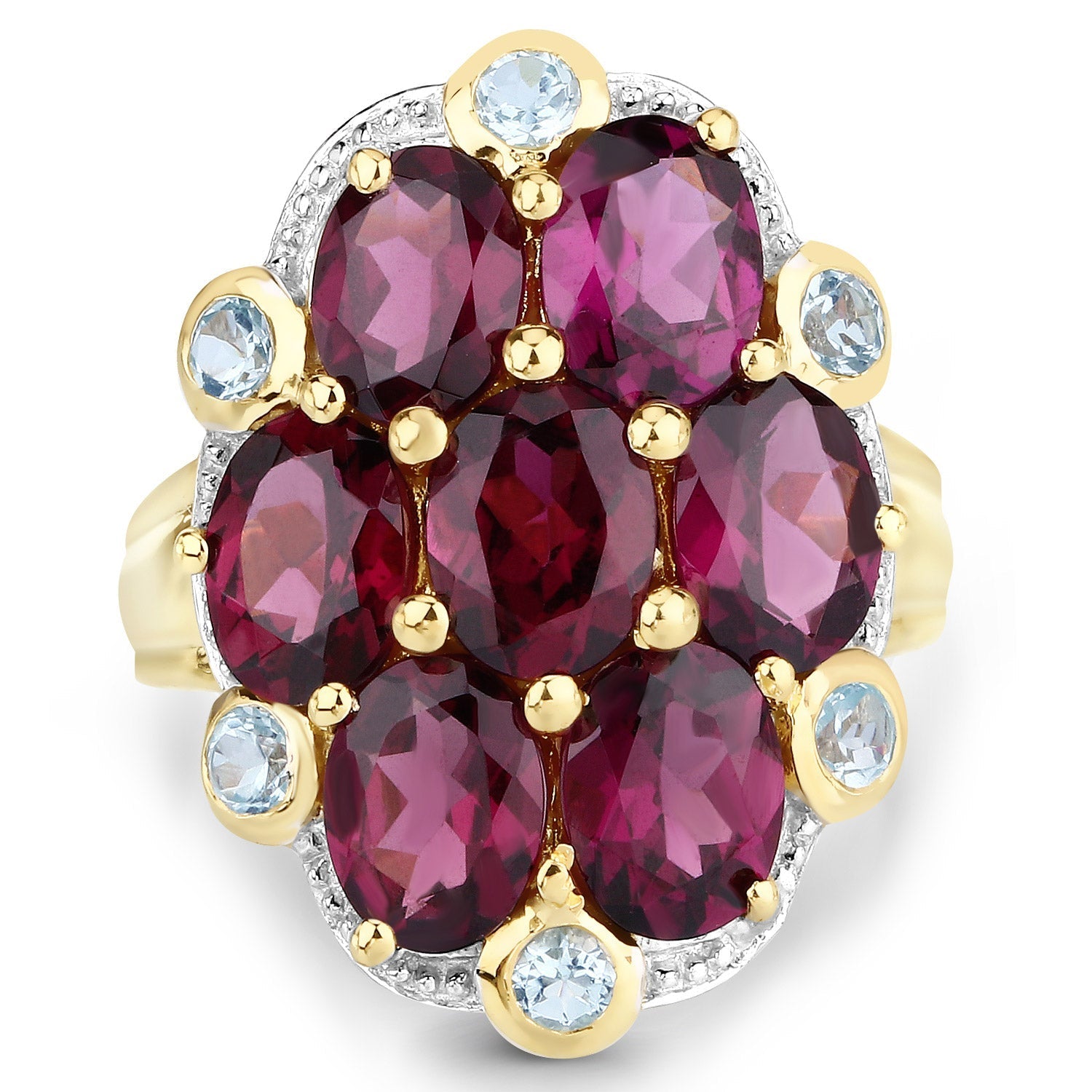 11.22 Carat Genuine Rhodolite and Blue Topaz .925 Sterling Silver Ring Bids.com