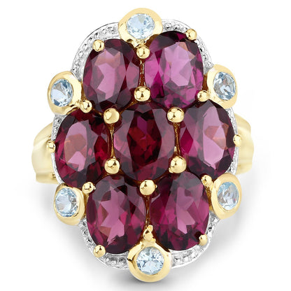 11.22 Carat Genuine Rhodolite and Blue Topaz .925 Sterling Silver Ring Bids.com