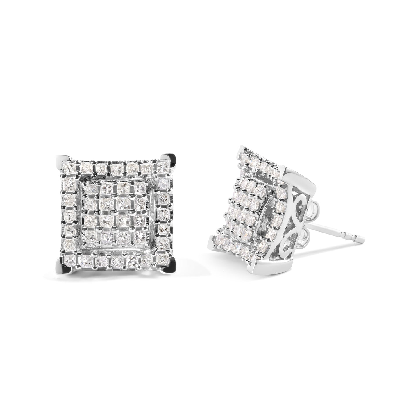 10K White Gold 1 1/4 Cttw Princess Diamond Composite Double Square and Halo Stud Earrings (I-J Color, I1-I2 Clarity) Bids.com