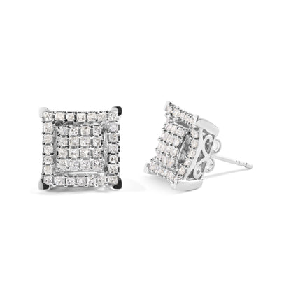 10K White Gold 1 1/4 Cttw Princess Diamond Composite Double Square and Halo Stud Earrings (I-J Color, I1-I2 Clarity) Bids.com