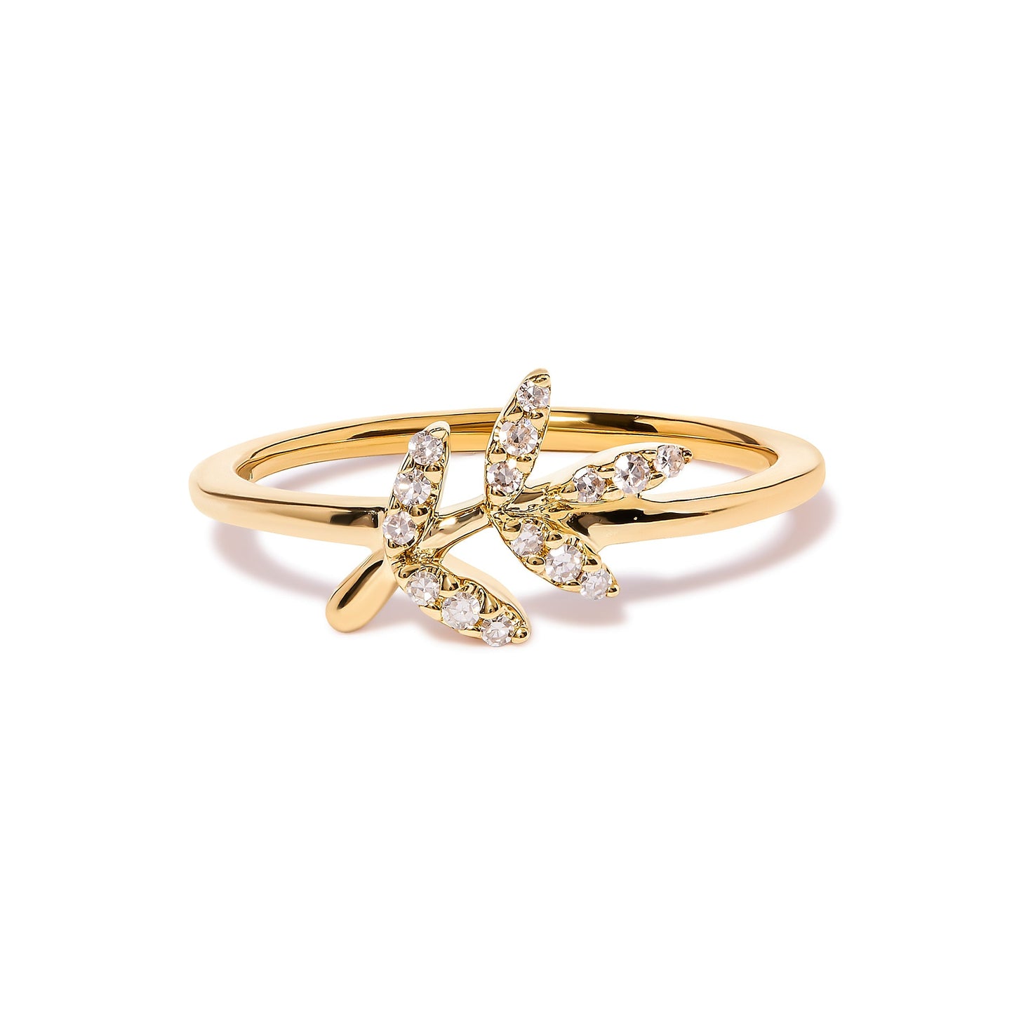 10K Yellow Gold 1/10 Cttw Diamond Leaf and Branch Ring (H-I Color, I1-I2 Clarity) - Ring Size 7 Bids.com