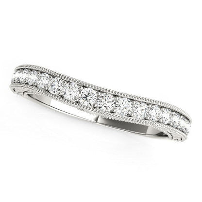 14k White Gold Bead Border Curved Diamond Wedding Ring (1/4 cttw) Bids.com