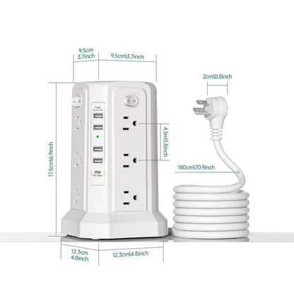 Surge Protector Tower 1800J with 4 USB A Ports, USB C (PD18W) Port, 12 AC Outlets and 10FT Cord DailySale