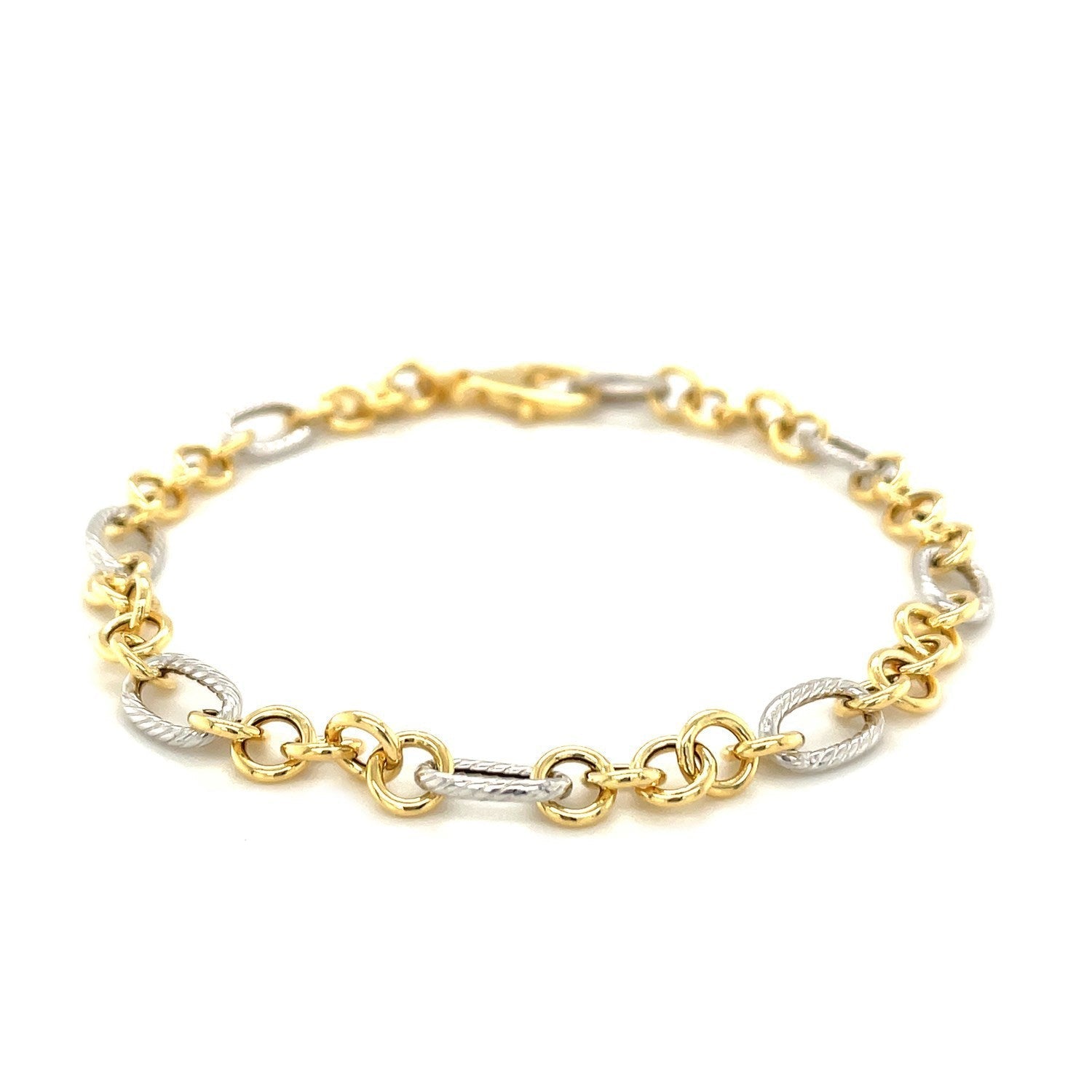 14k Two-Tone Gold Rope Motif Oval and Round Link Chain Bracelet Bids.com