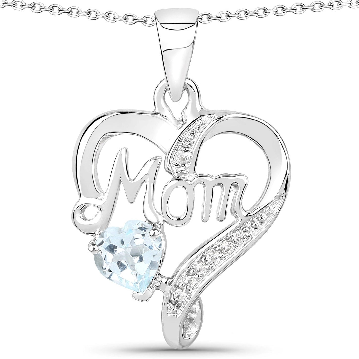 0.54 Carat Genuine Blue Topaz and White Topaz .925 Sterling Silver Pendant Bids.com