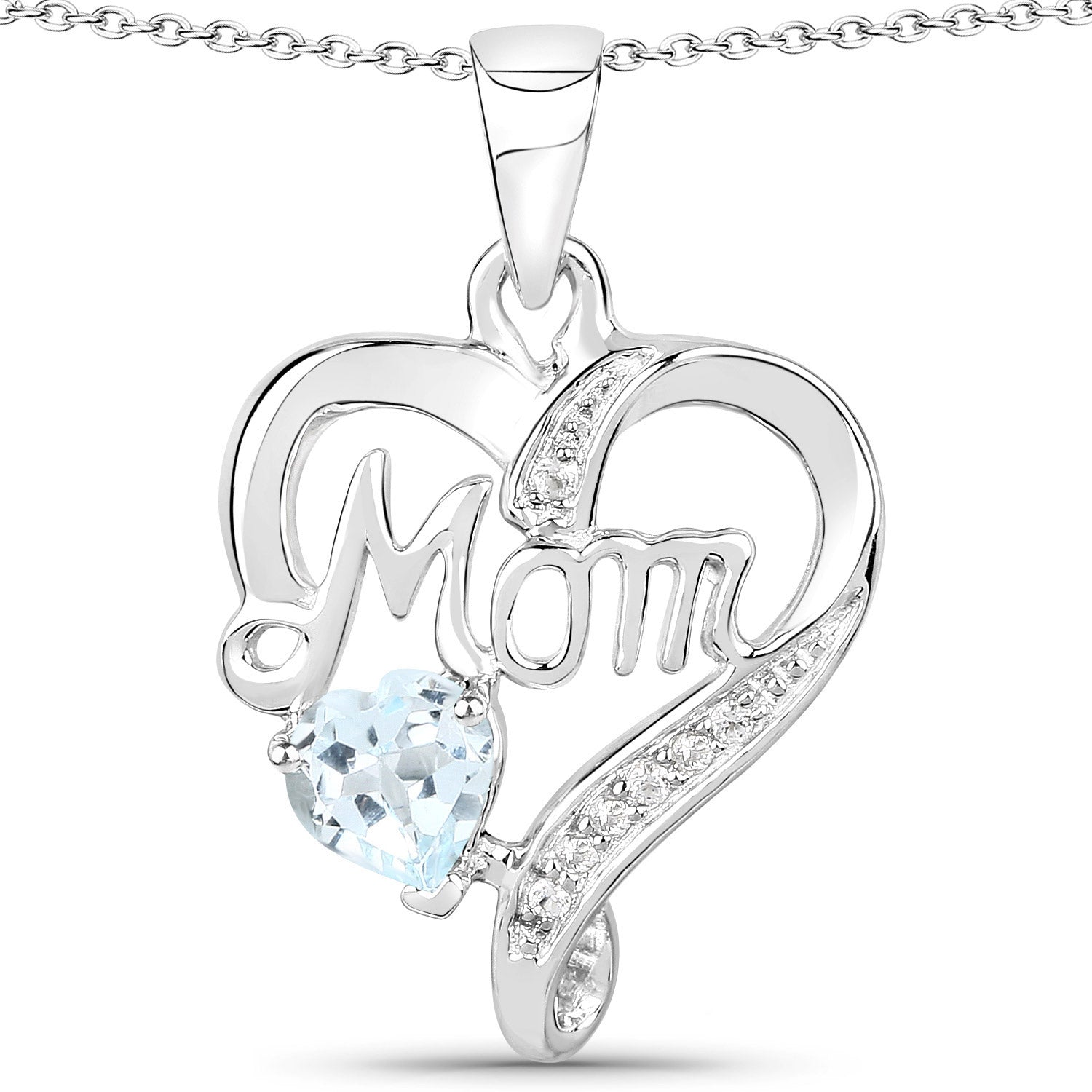 0.54 Carat Genuine Blue Topaz and White Topaz .925 Sterling Silver Pendant Bids.com