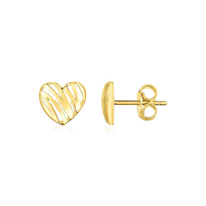 14K Yellow Gold High Polish Scribble Heart Stud Earrings Bids.com