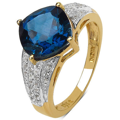 18K Yellow Gold Plated 3.83 Carat Genuine London Blue Topaz & White Topaz .925 Sterling Silver Ring Bids.com