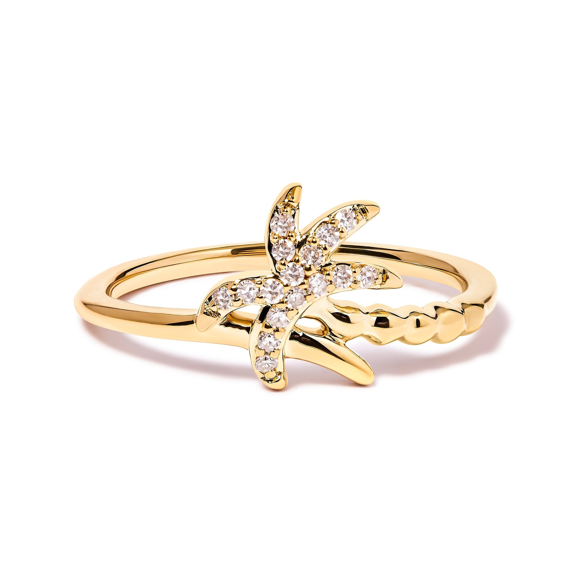 10K Yellow Gold 1/10 Cttw Diamond  Palm Tree Statement Ring (H-I Color, I1-I2 Clarity) - Ring Size 7 Bids.com
