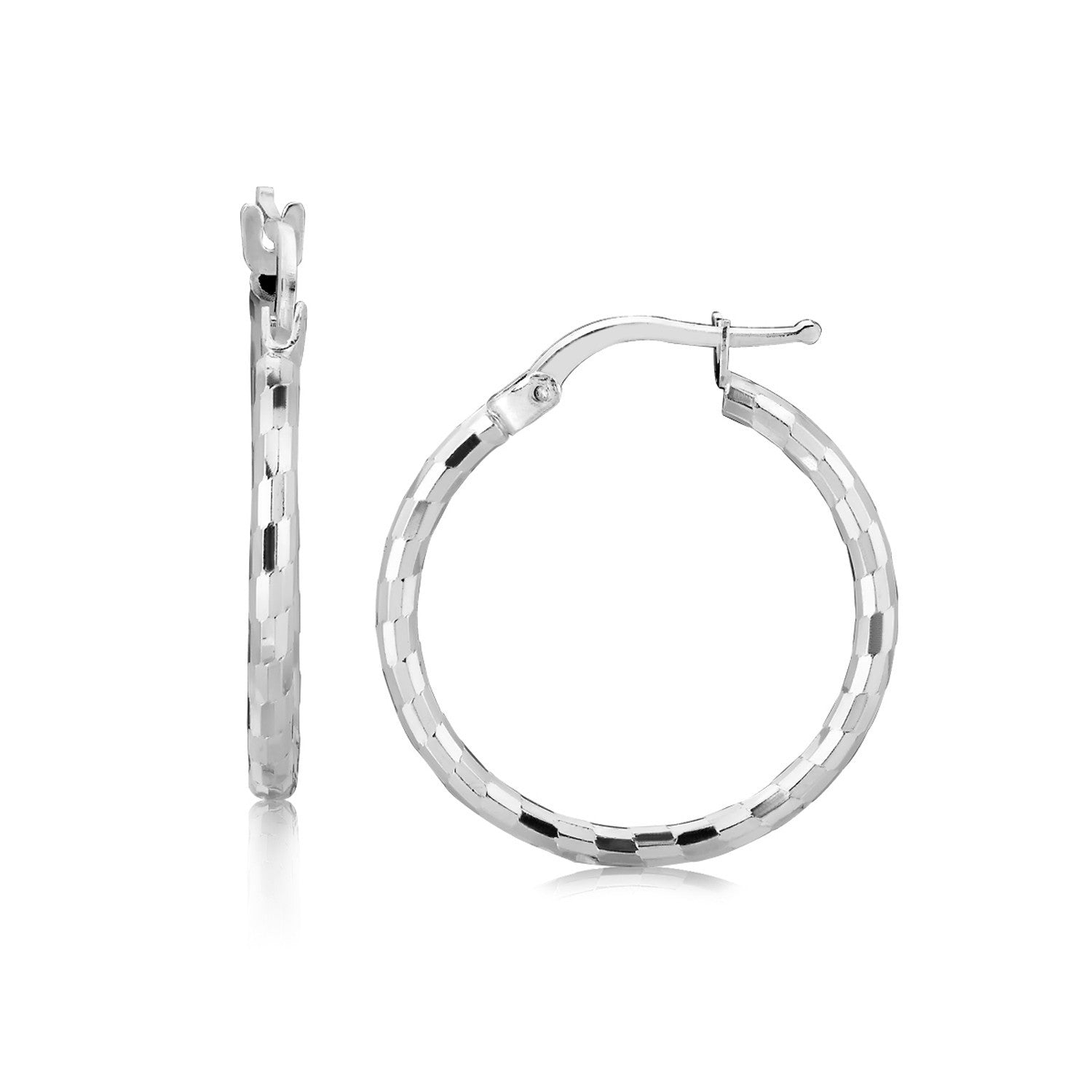 Sterling Silver Diamond Cut Hoop Earrings with Rhodium Plating (20mm) Bids.com