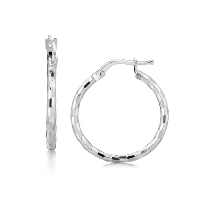Sterling Silver Diamond Cut Hoop Earrings with Rhodium Plating (20mm) Bids.com