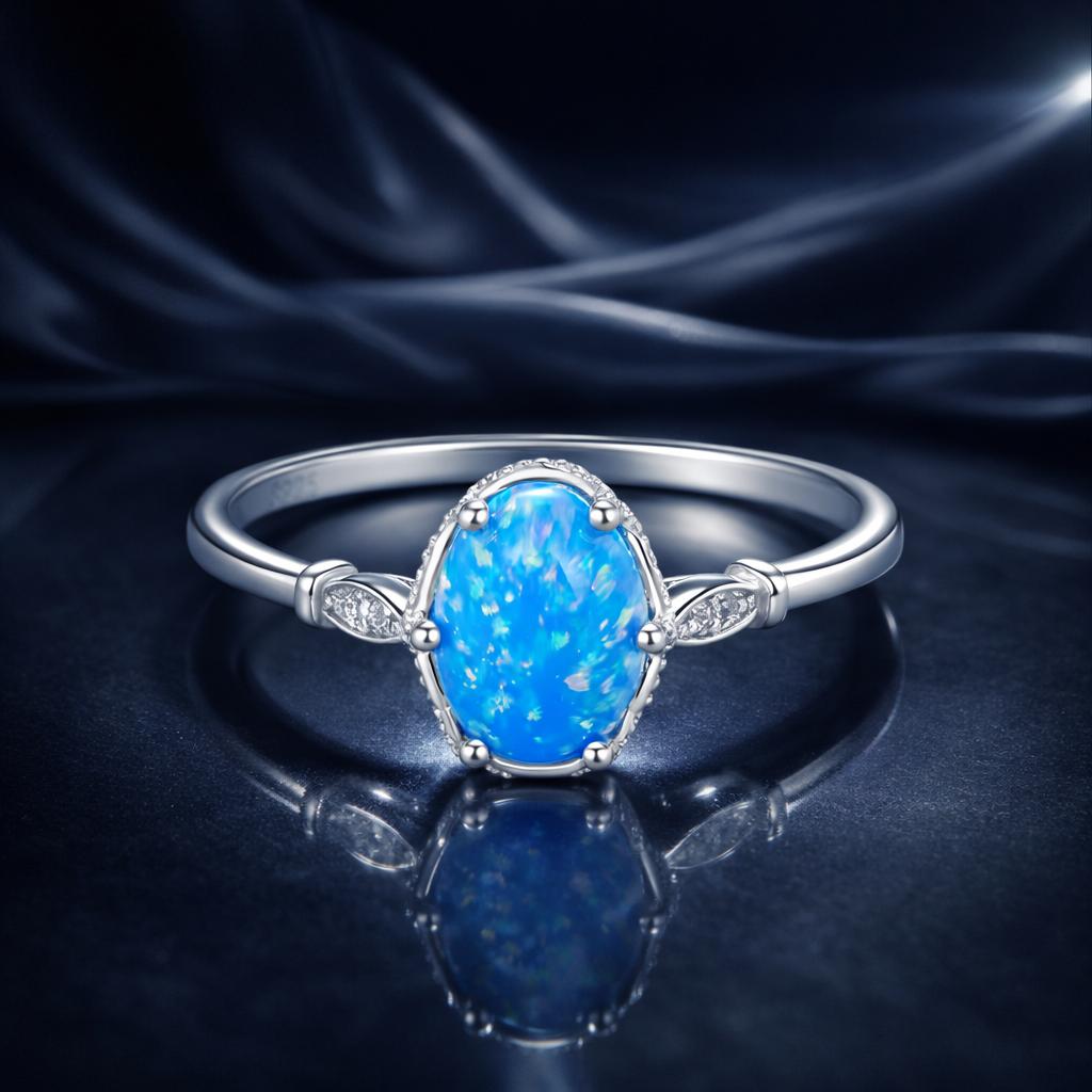925 Sterling Silver Opal Rings in Size 6.0 with Pave Setting & Plated White Gold for Women Bids.com