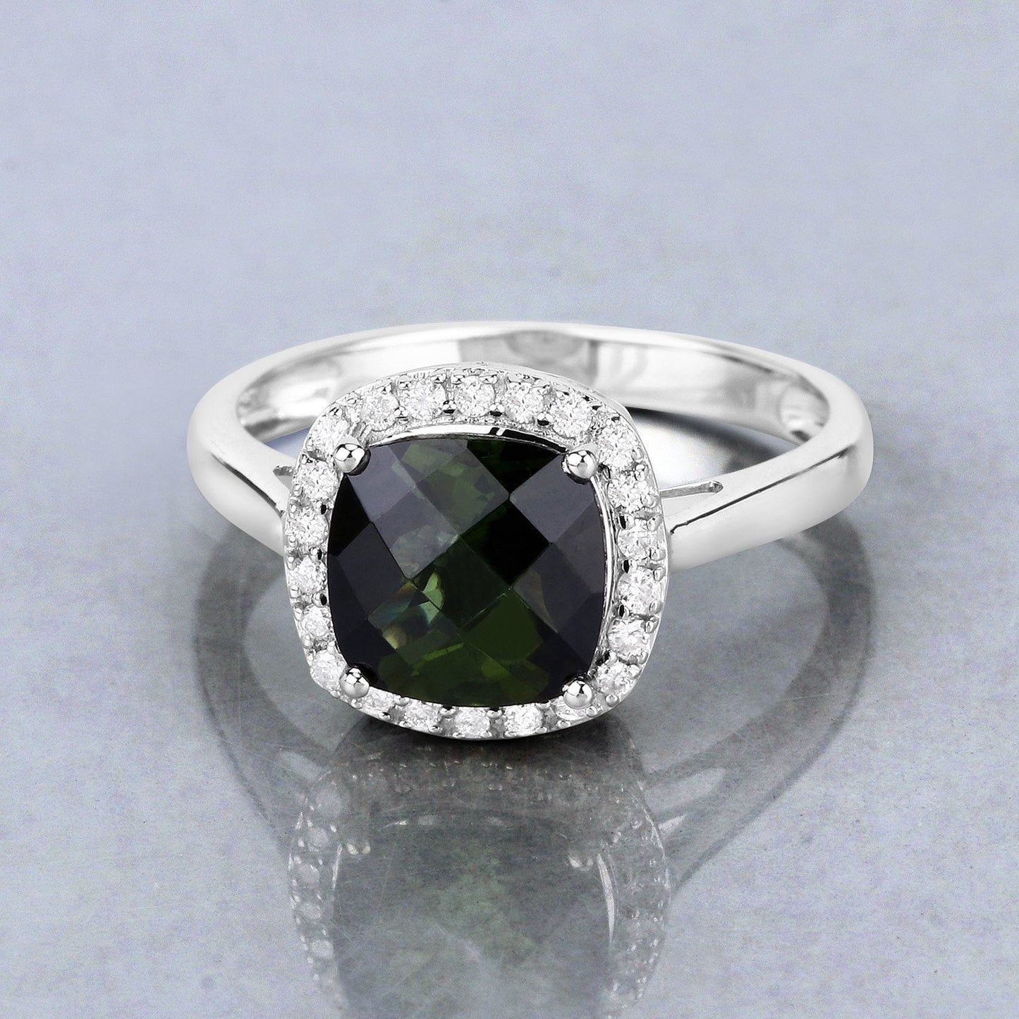2.64 Carat Genuine Green Tourmaline and White Diamond 14K White Gold Ring Bids.com