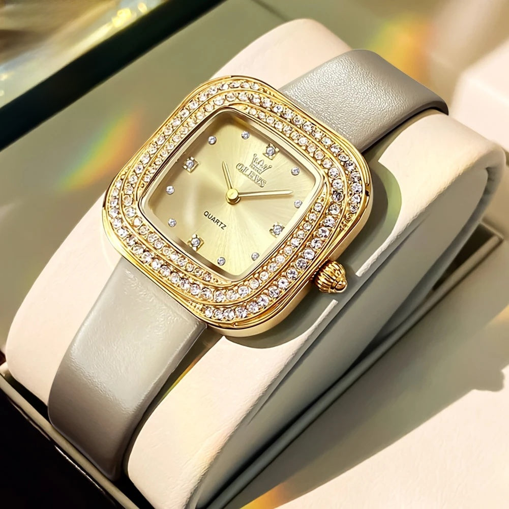 Women's Square Leather Quartz Watch Waterproof Elegant BandsCo Straps