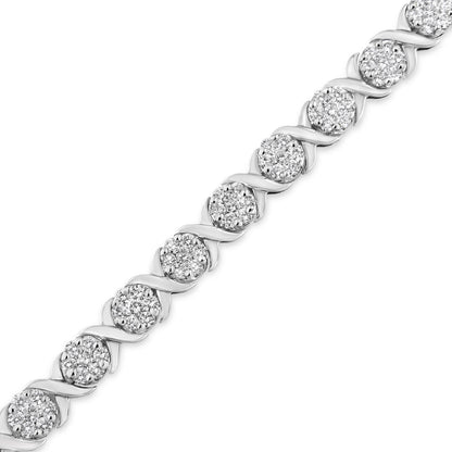 14K White Gold 6-1/3 Cttw Round Brilliant-Cut Diamond Round Cluster & X-Link 7" Tennis Bracelet (I-J Color, SI2-I1 Clarity) Bids.com