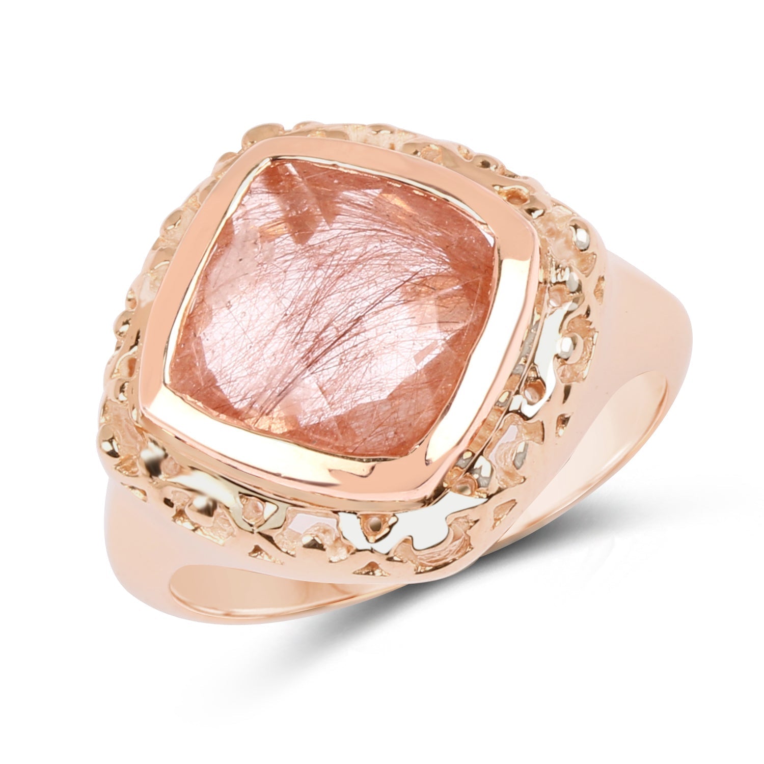14K Rose Gold Plated 3.25 Carat Genuine Pink Rutile .925 Sterling Silver Ring Bids.com