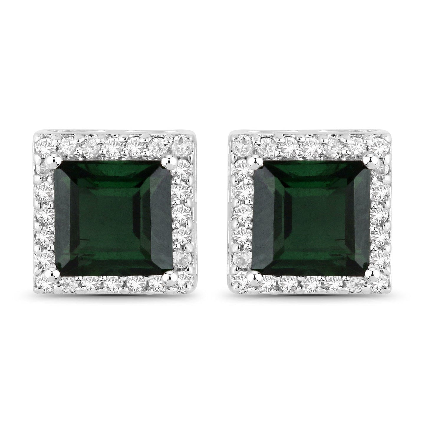 1.55 Carat Genuine Green Tourmaline and White Diamond 14K White Gold Earrings Bids.com