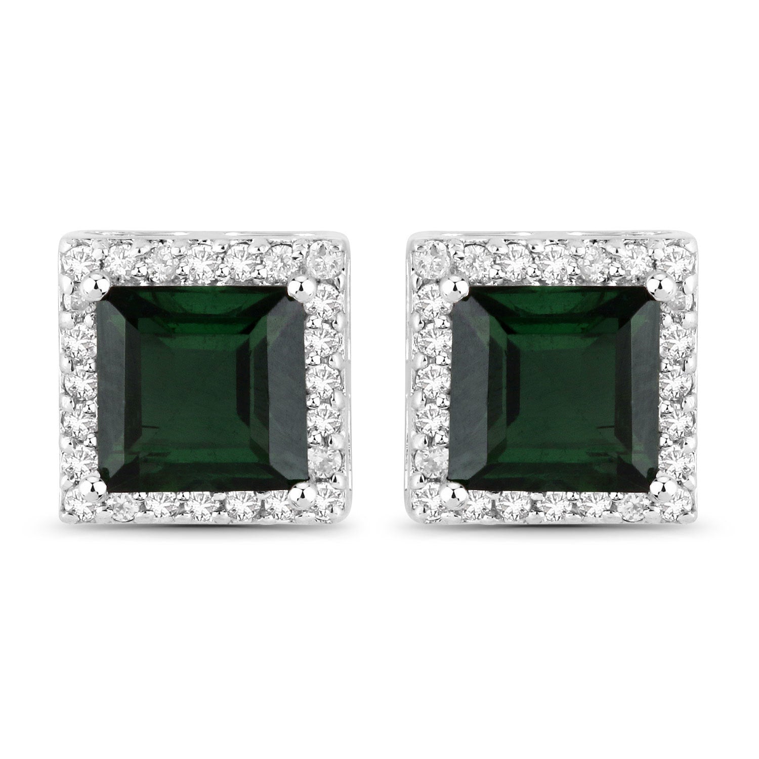1.55 Carat Genuine Green Tourmaline and White Diamond 14K White Gold Earrings Bids.com