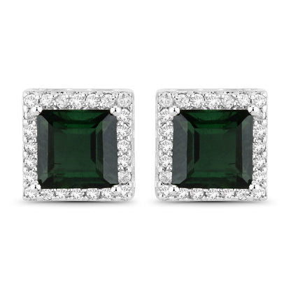 1.55 Carat Genuine Green Tourmaline and White Diamond 14K White Gold Earrings Bids.com