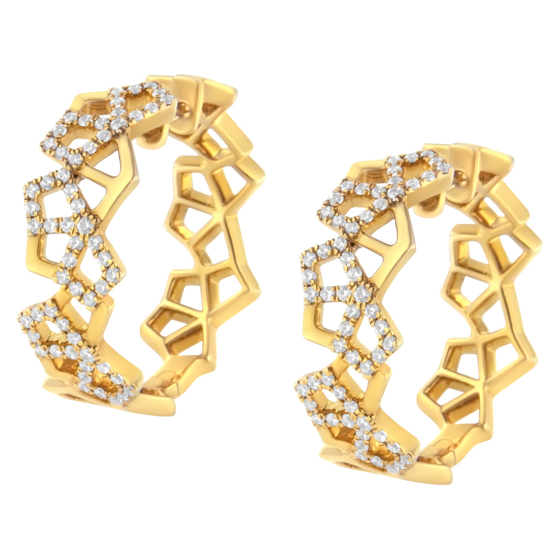 14K Yellow Gold 3/4 Cttw Diamond Honeycomb Hoop Earrings (G-H Color, SI1-SI2 Clarity) - 24MM Bids.com