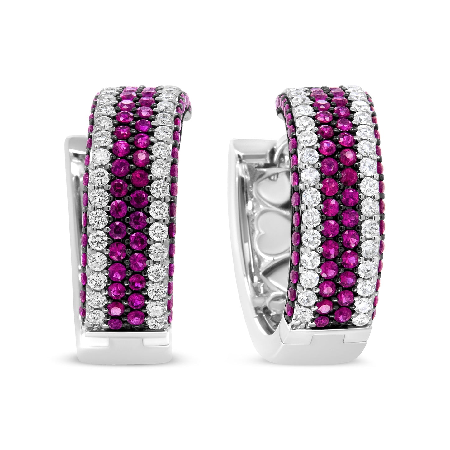 18K White Gold 1 7/8 Cttw Diamond and 1mm Round Red Ruby Open Swish Hoop Earrings (F-G Color, VS1-VS2 Clarity) Bids.com