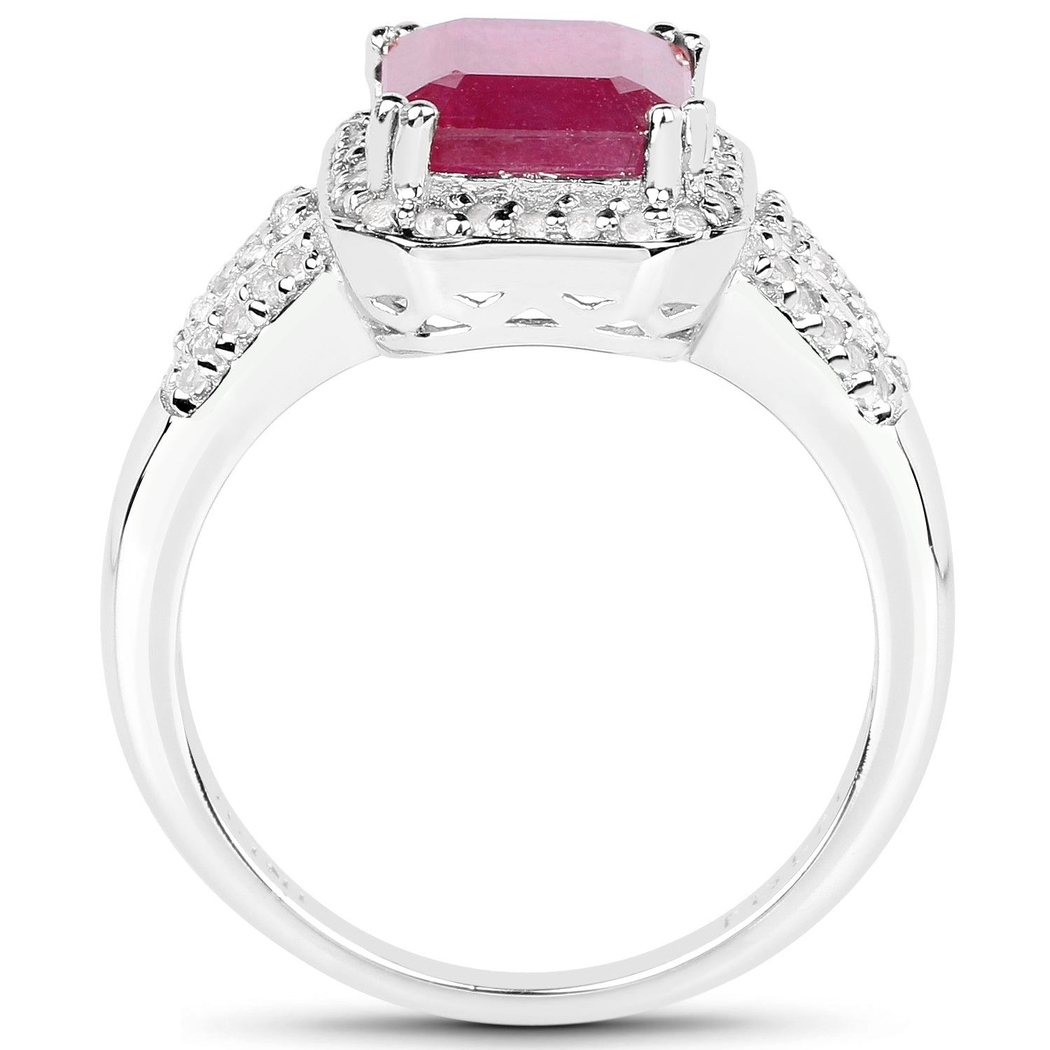4.55 Carat Glass Filled Ruby and White Topaz .925 Sterling Silver Ring Bids.com