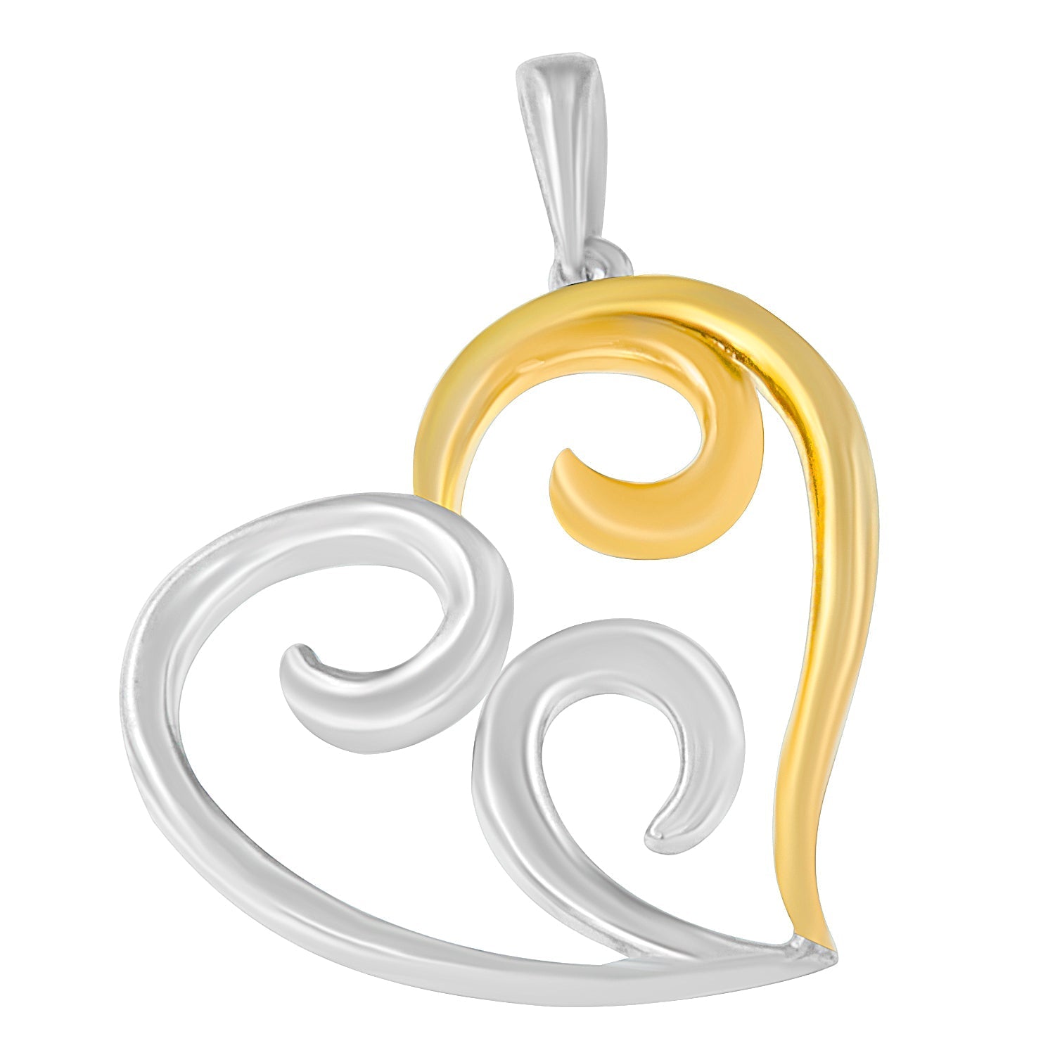 10K Yellow Gold Over .925 Sterling Silver Open Heart with Swirls 18" Box Chain Pendant Necklace Bids.com