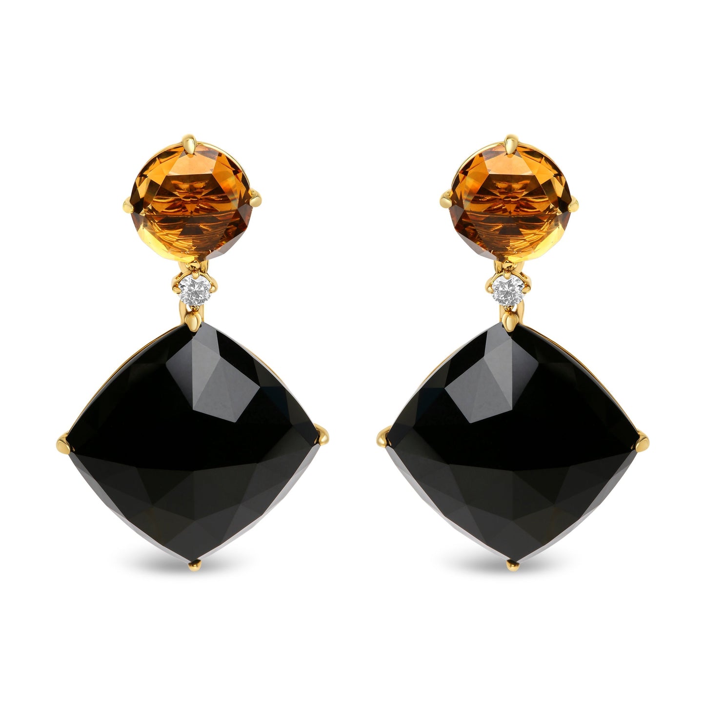 18K Yellow Gold 1/5 Cttw Diamond with Round Yellow Citrine and Cushion Cut Black Onyx Gemstone Dangle Earring (G-H Color, SI1-SI2 Clarity) Bids.com