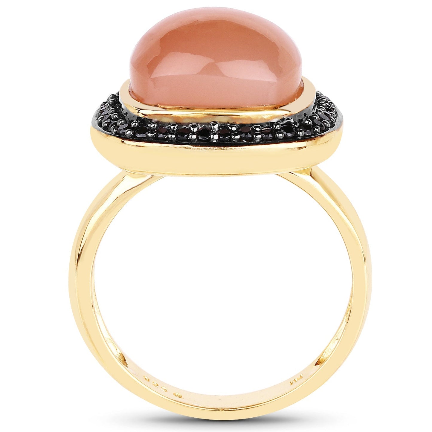 14K Yellow Gold Plated 7.50 ct. t.w. Peach Moonstone and Black Spinel Ring in Sterling Silver Bids.com