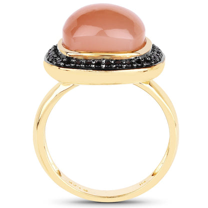 14K Yellow Gold Plated 7.50 ct. t.w. Peach Moonstone and Black Spinel Ring in Sterling Silver Bids.com