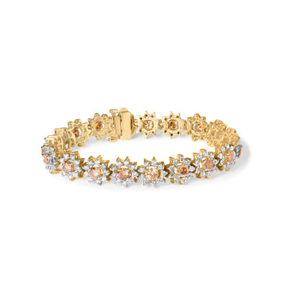 14K Yellow Gold 8.00 Cttw Champagne Diamond Floral Cluster Halo Link Bracelet (H-I Color, I1-I2 Clarity) Bids.com