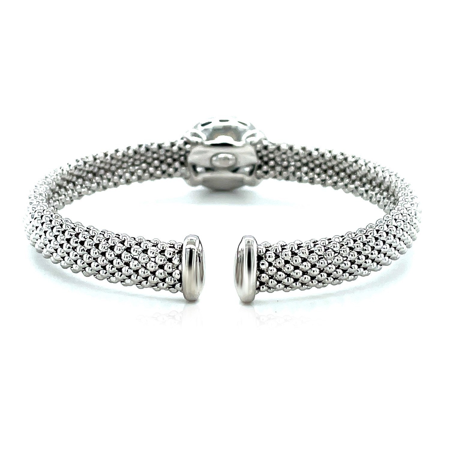 Popcorn Texture Cuff Bangle with Blue Topaz and Diamonds in Sterling Silver Bids.com