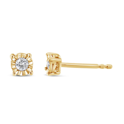 10K Yellow Gold Plated .925 Sterling Silver 1/10 Cttw Round Brilliant-Cut Diamond Miracle-Set Stud Earrings (J-K Color, I3 Clarity) Bids.com