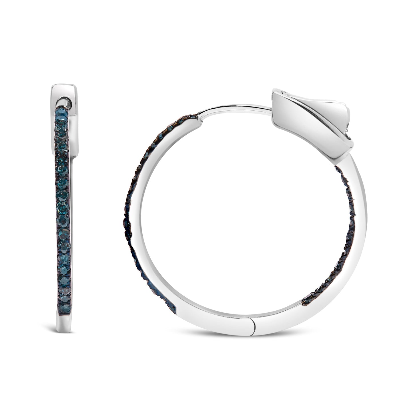 .925 Sterling Silver 1/3 Cttw Inside Out Blue Treated Diamond 1MM Wide Hoop Earrings (Blue Color, I2-I3 Clarity) Bids.com