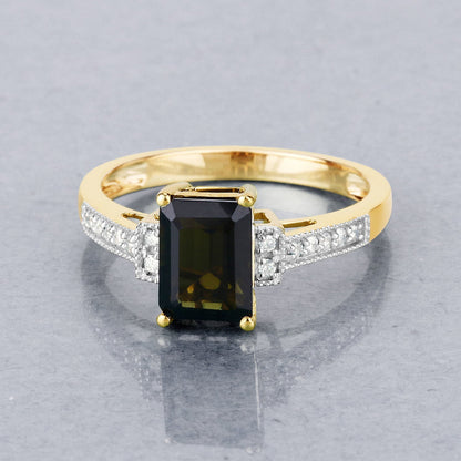 1.73 Carat Genuine Green Tourmaline and White Diamond 14K Yellow Gold Ring Bids.com